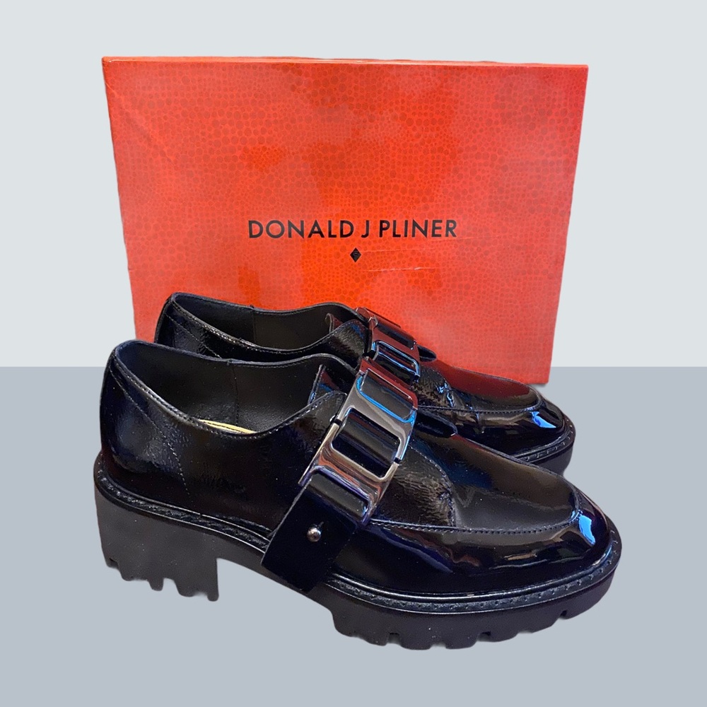 Donald J Pliner Black Patent Leather Chunky Loafers
